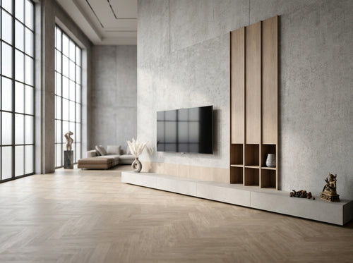 Modern TV Unit / Entertainment Center — Angled Perspective View | Generated by Modelize